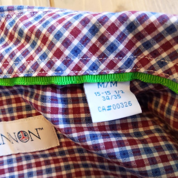 John Lennon Blue and Red Checkered Button Down Long Sleeve Shirt - Picture 7 of 10